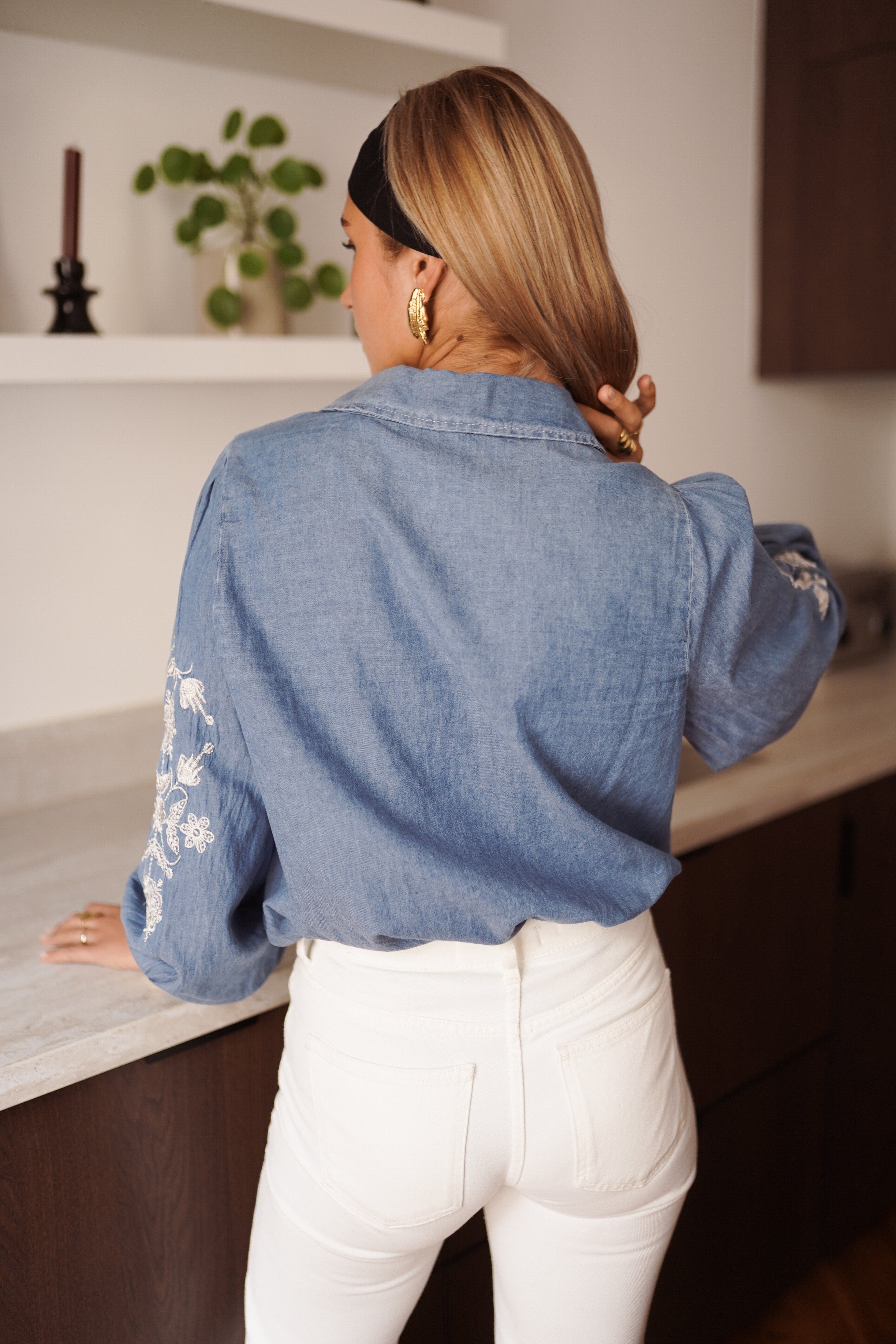Florine Denim Blouse - Blue/White