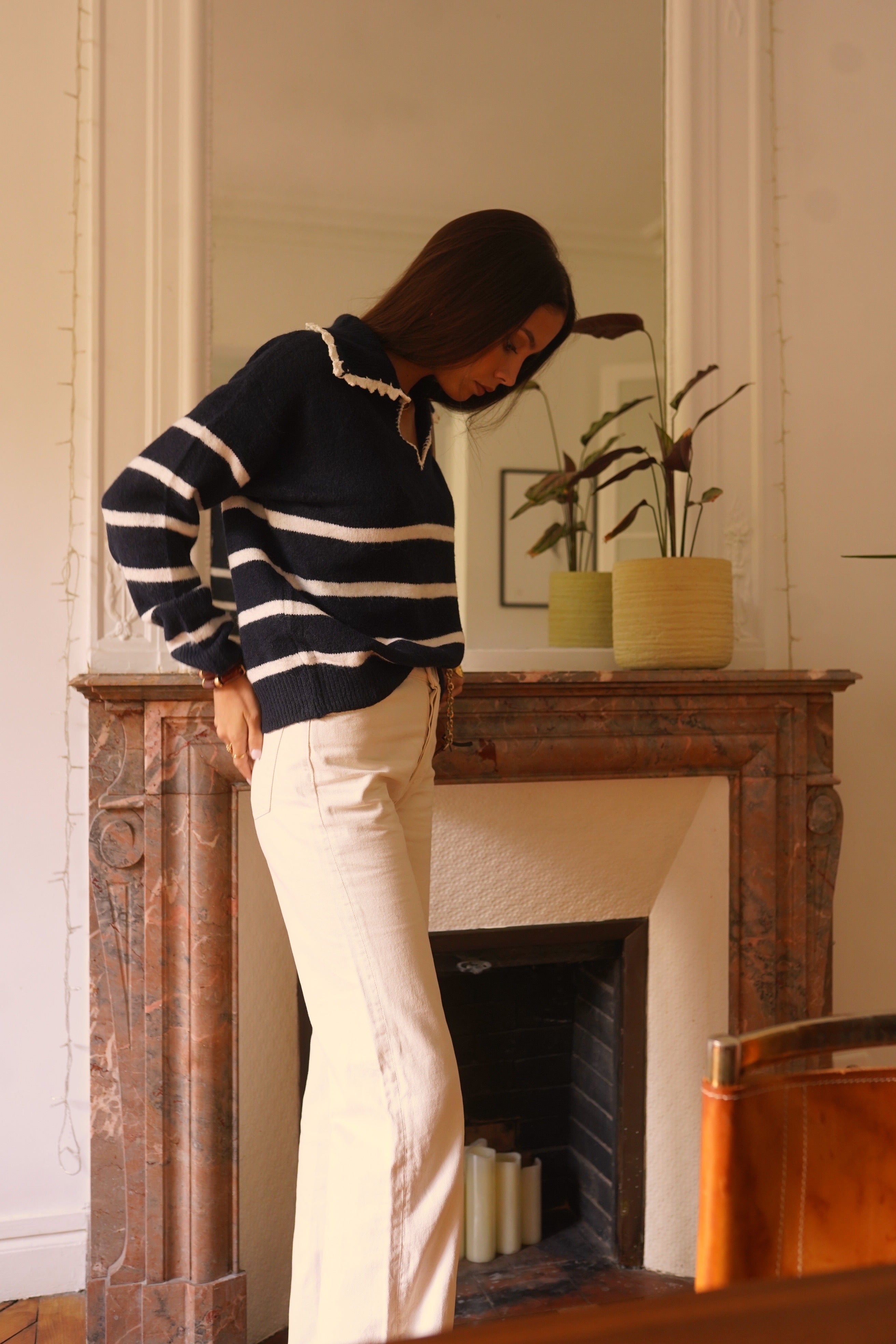 Solange Striped Sweater - Navy/White