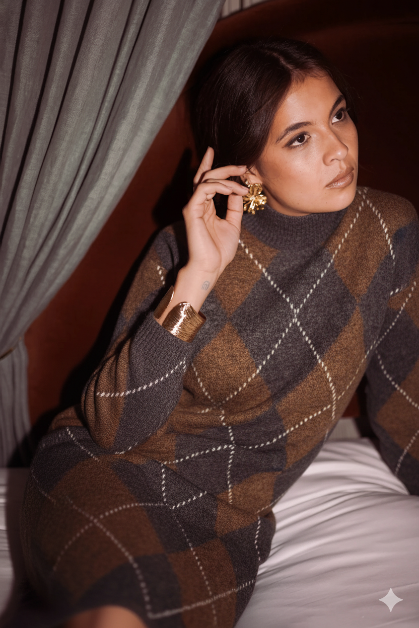 Armelle Checkered Dress - Brown/Grey