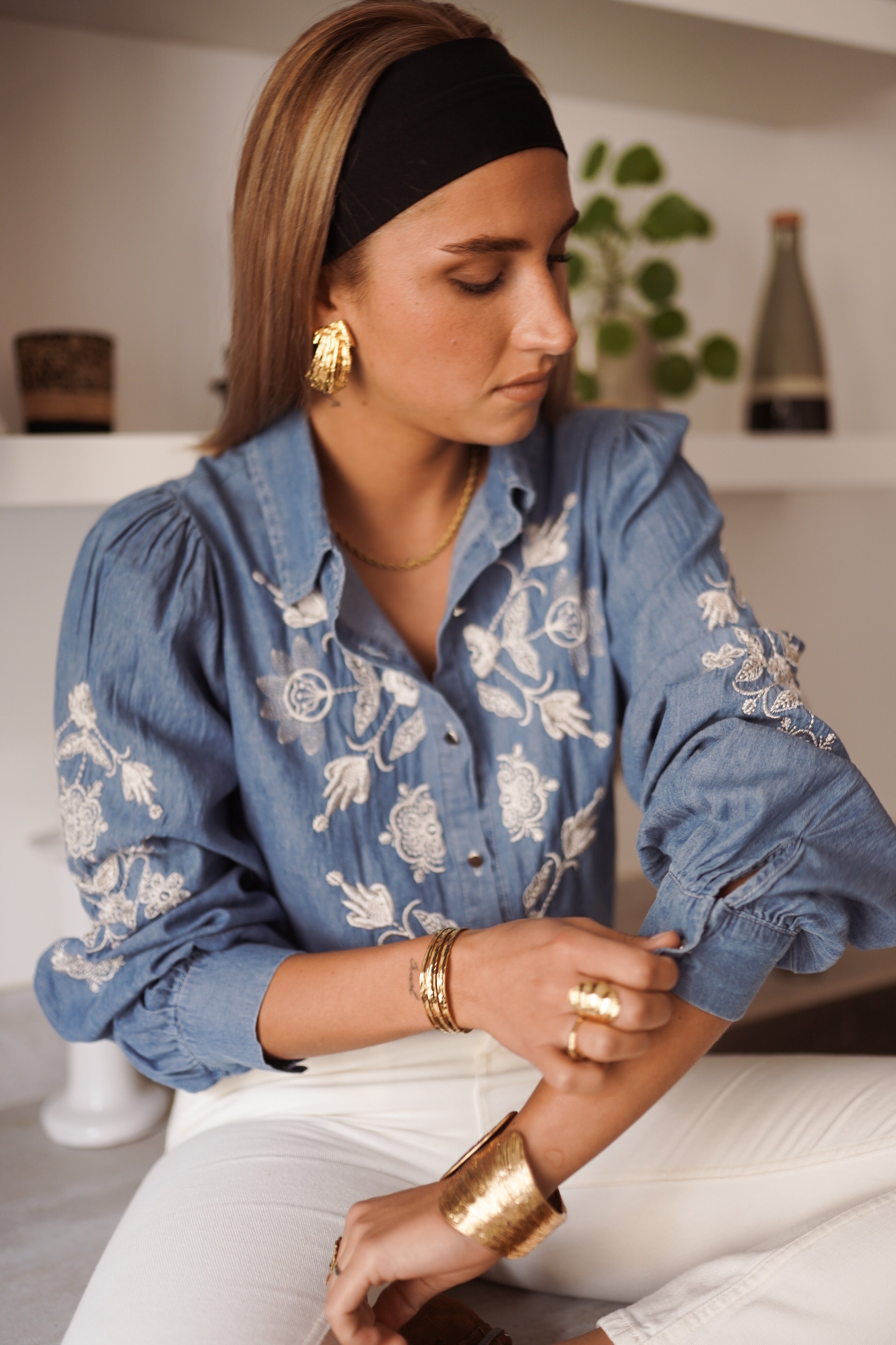 Florine Denim Blouse - Blue/White