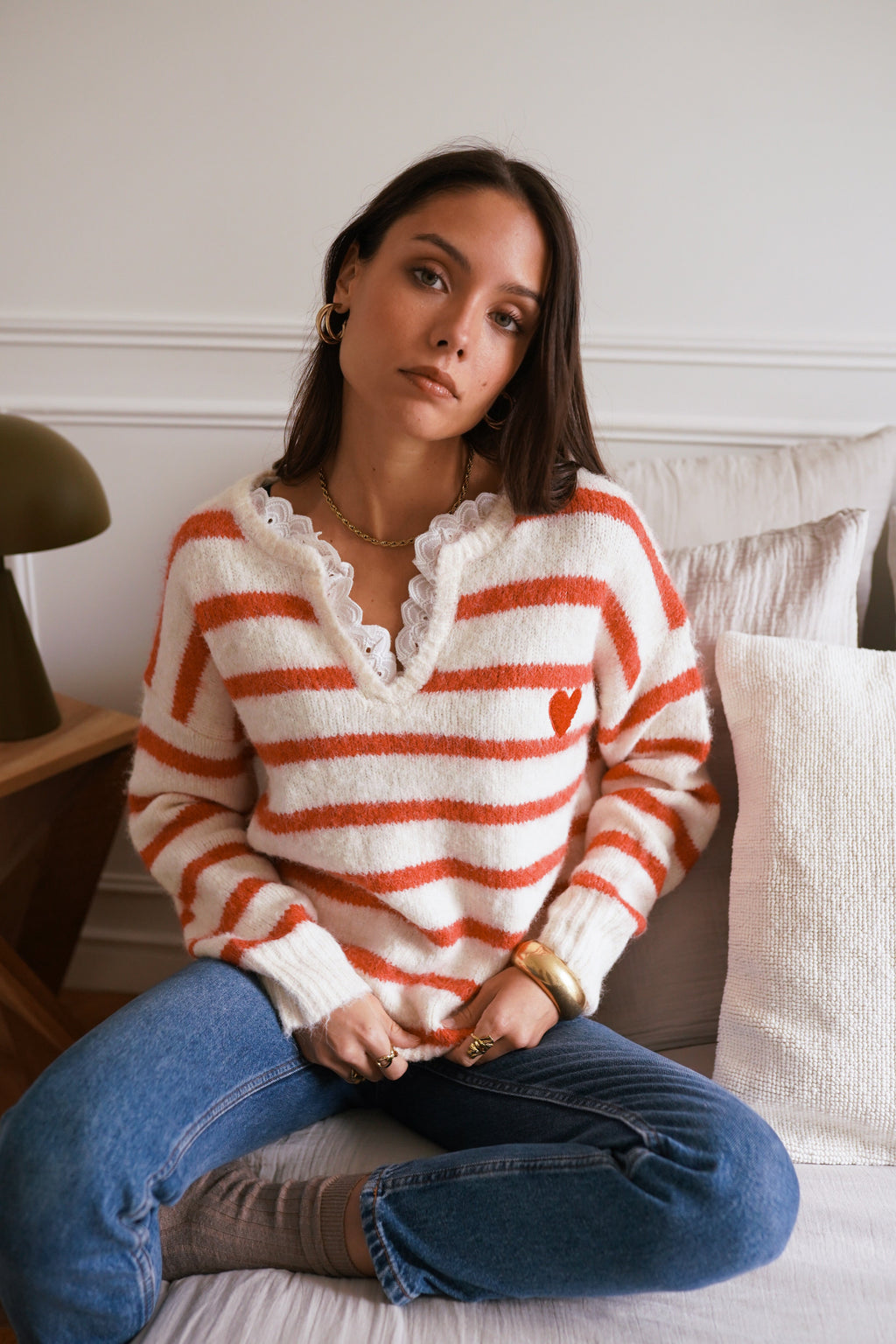 Lysiane Striped Sweater - Red/White