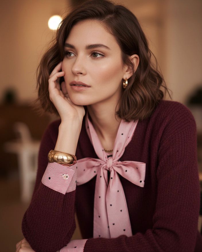 Mia Bow Heart Cardigan- Bordeaux