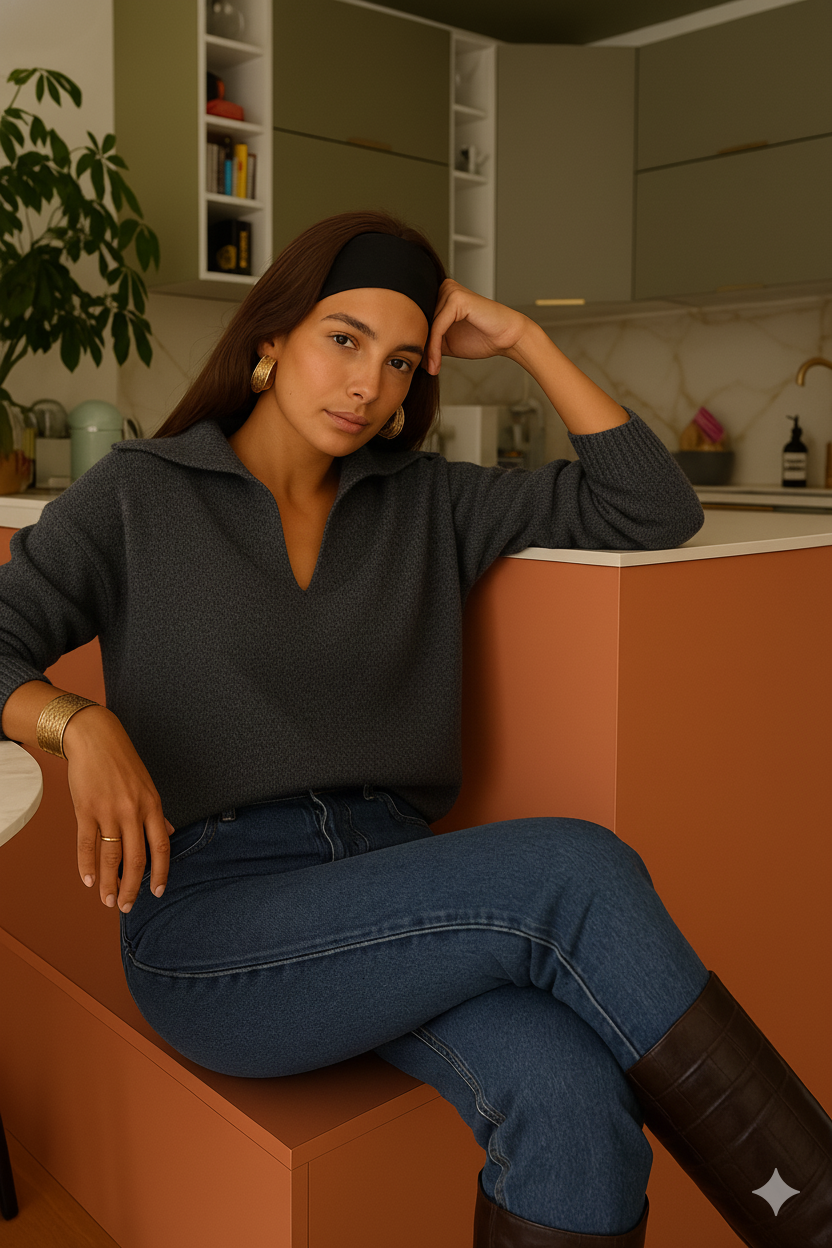 Isabel Collar Sweater - Dark Grey