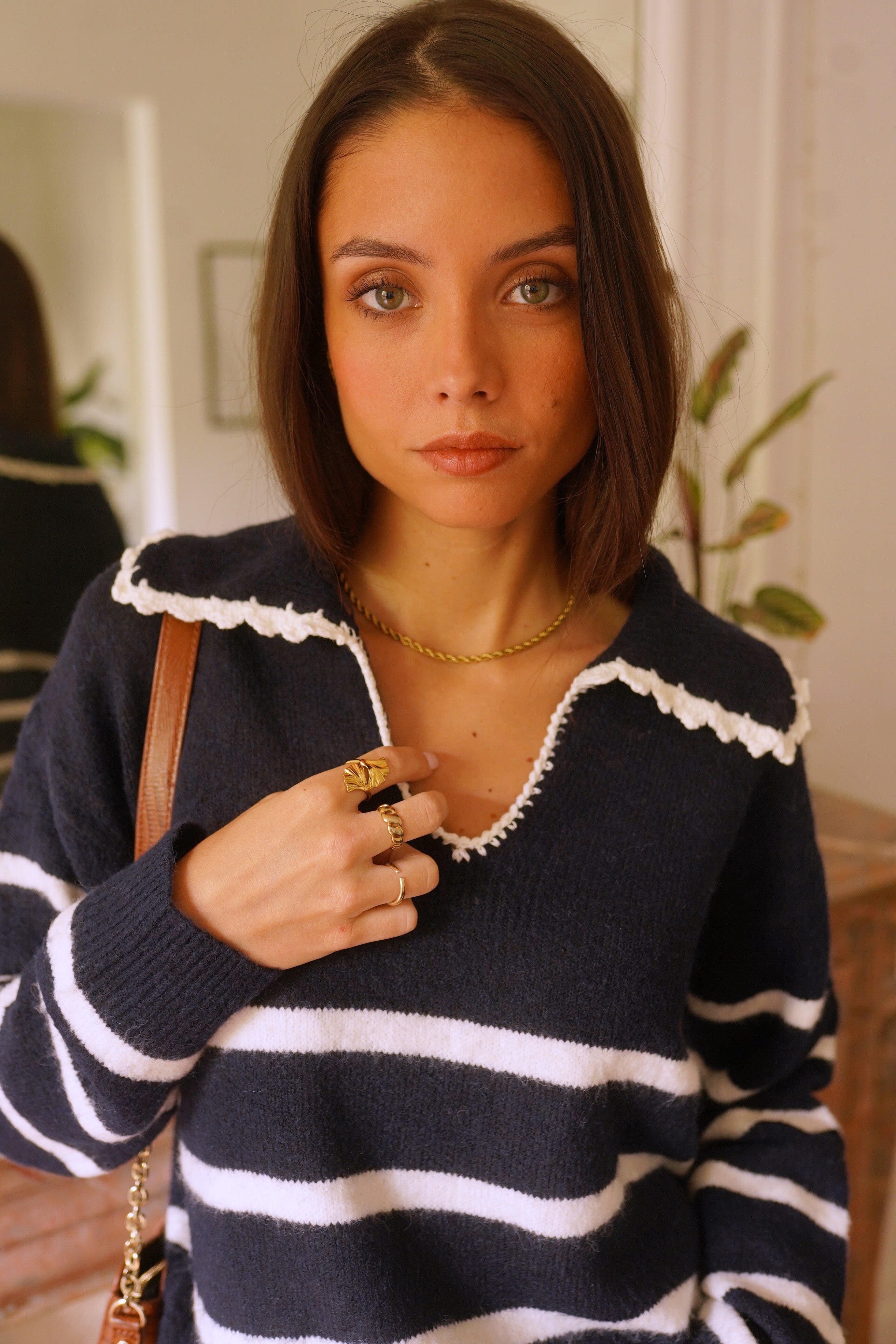 Solange Striped Sweater - Navy/White