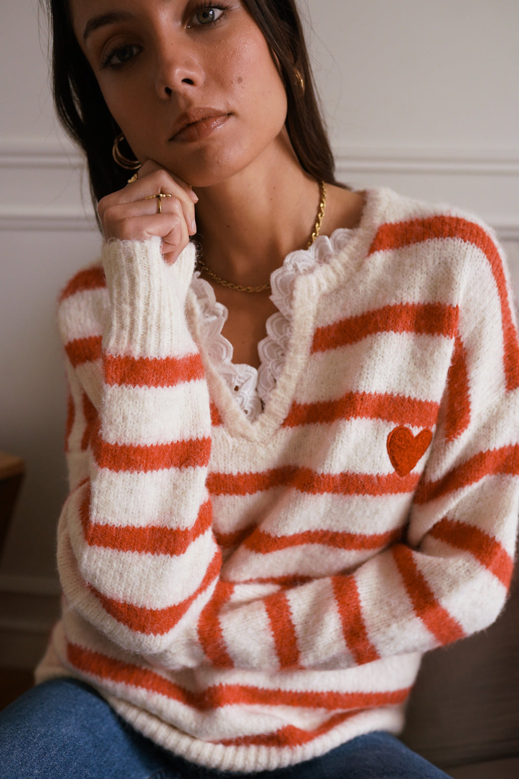 Lysiane Striped Sweater - Red/White