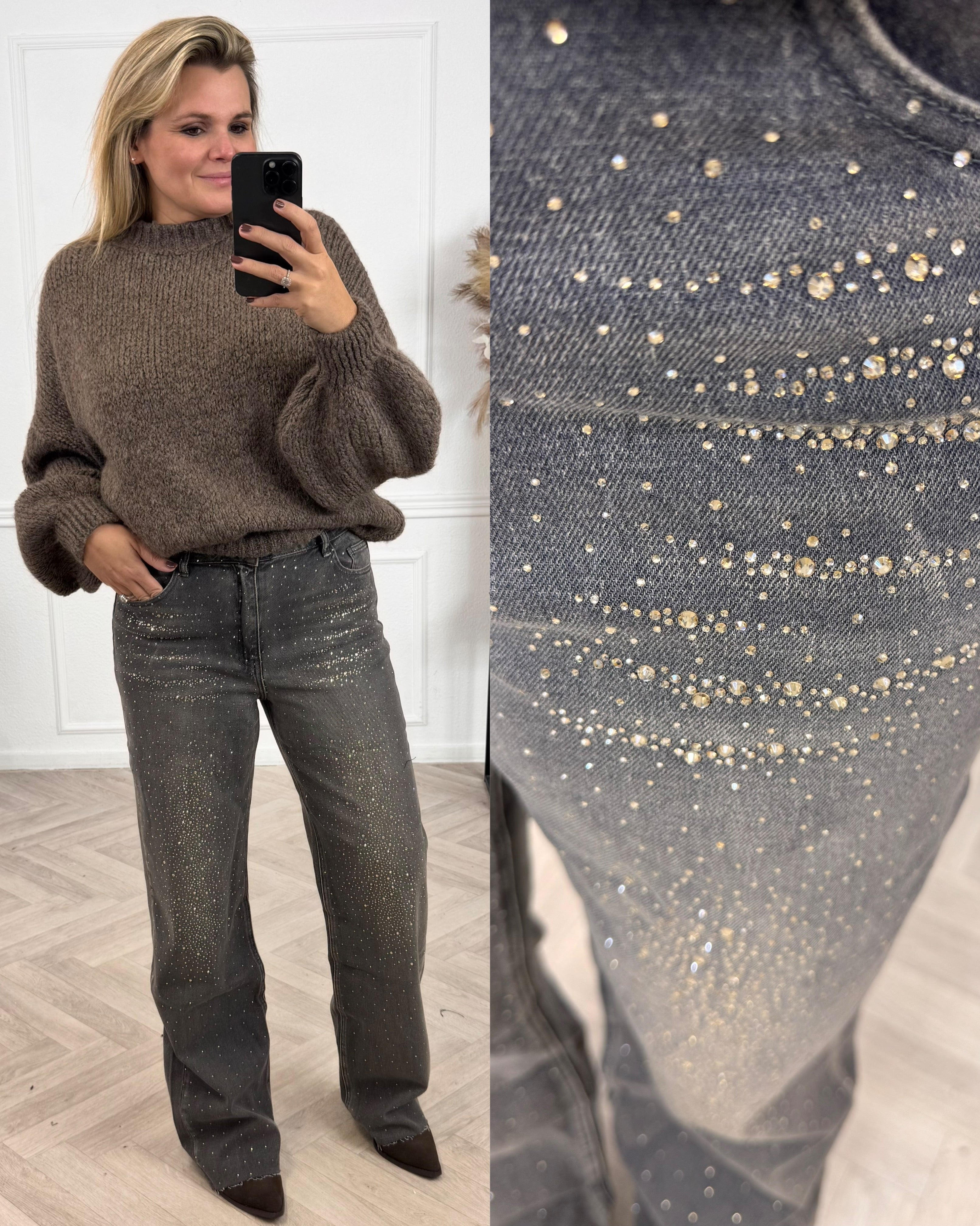 Tatum Glitter Jeans - Taupe