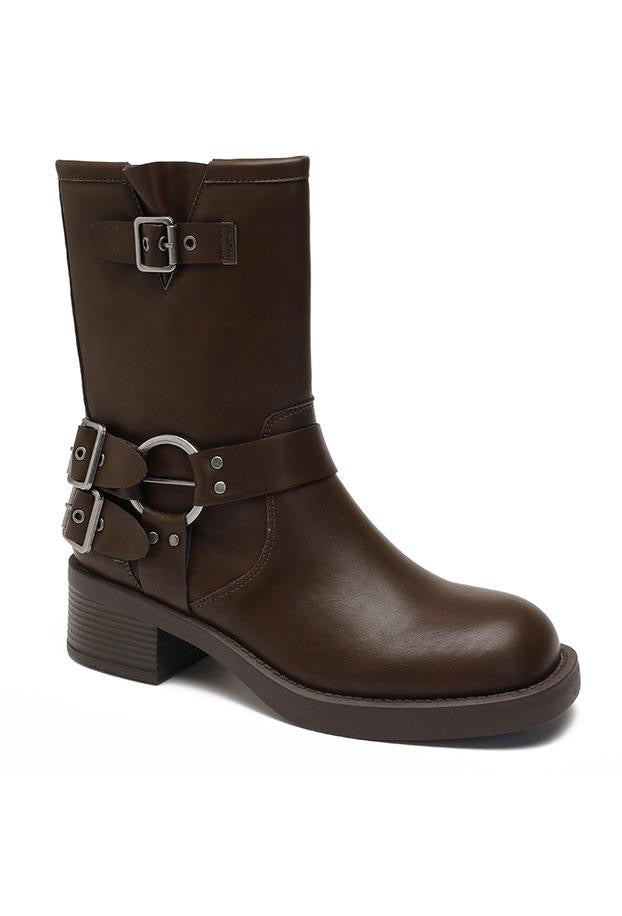 Dakota Low Buckle Boots - Brown