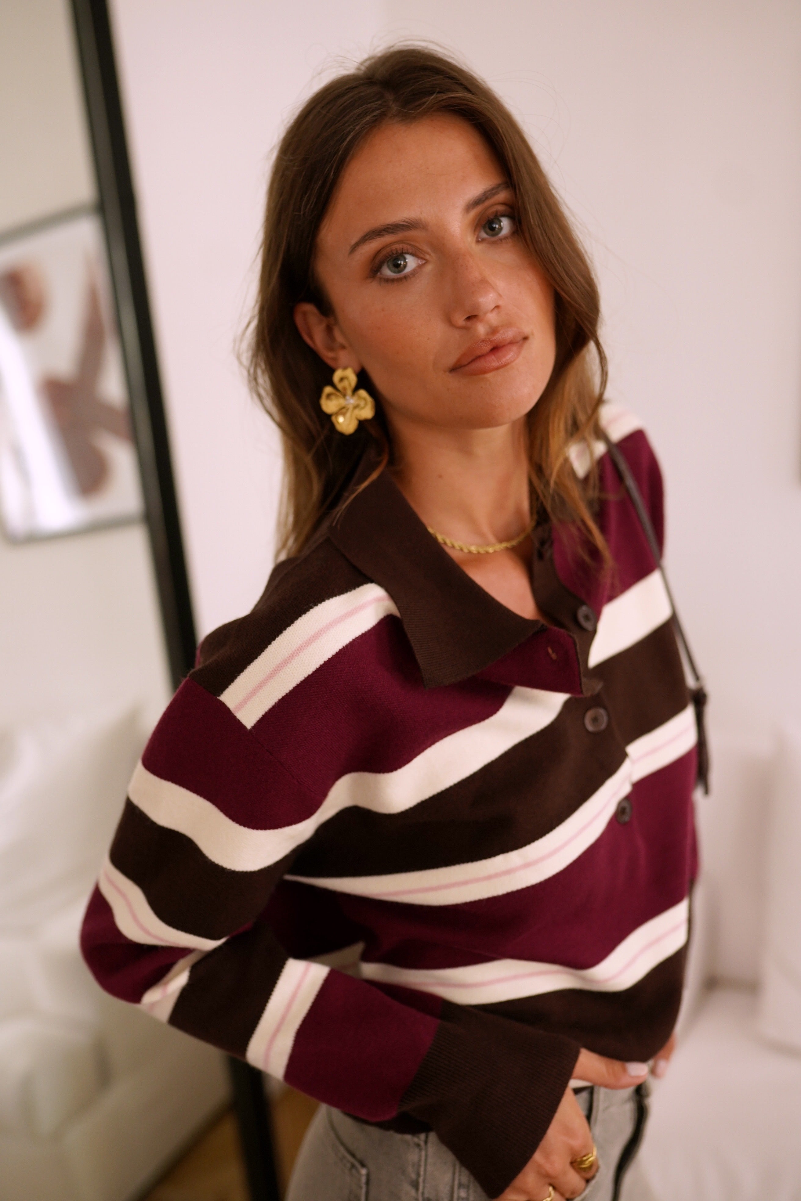 Nola Lines Sweater - Bordeaux/Brown