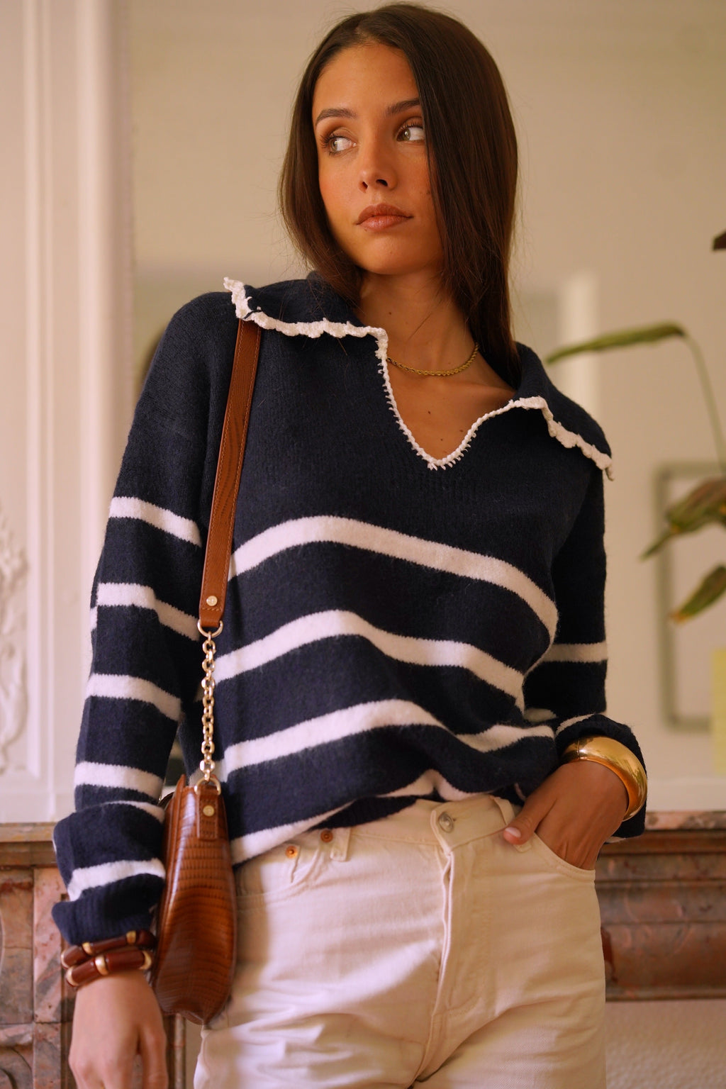 Solange Striped Sweater - Navy/White