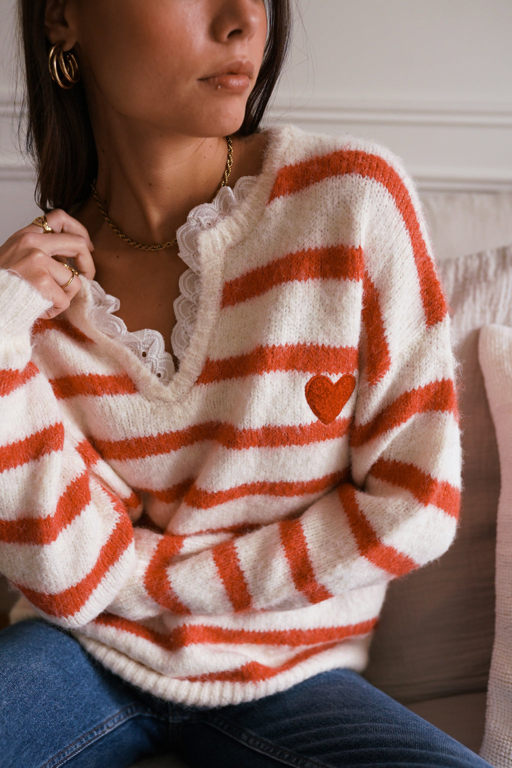 Lysiane Striped Sweater - Red/White