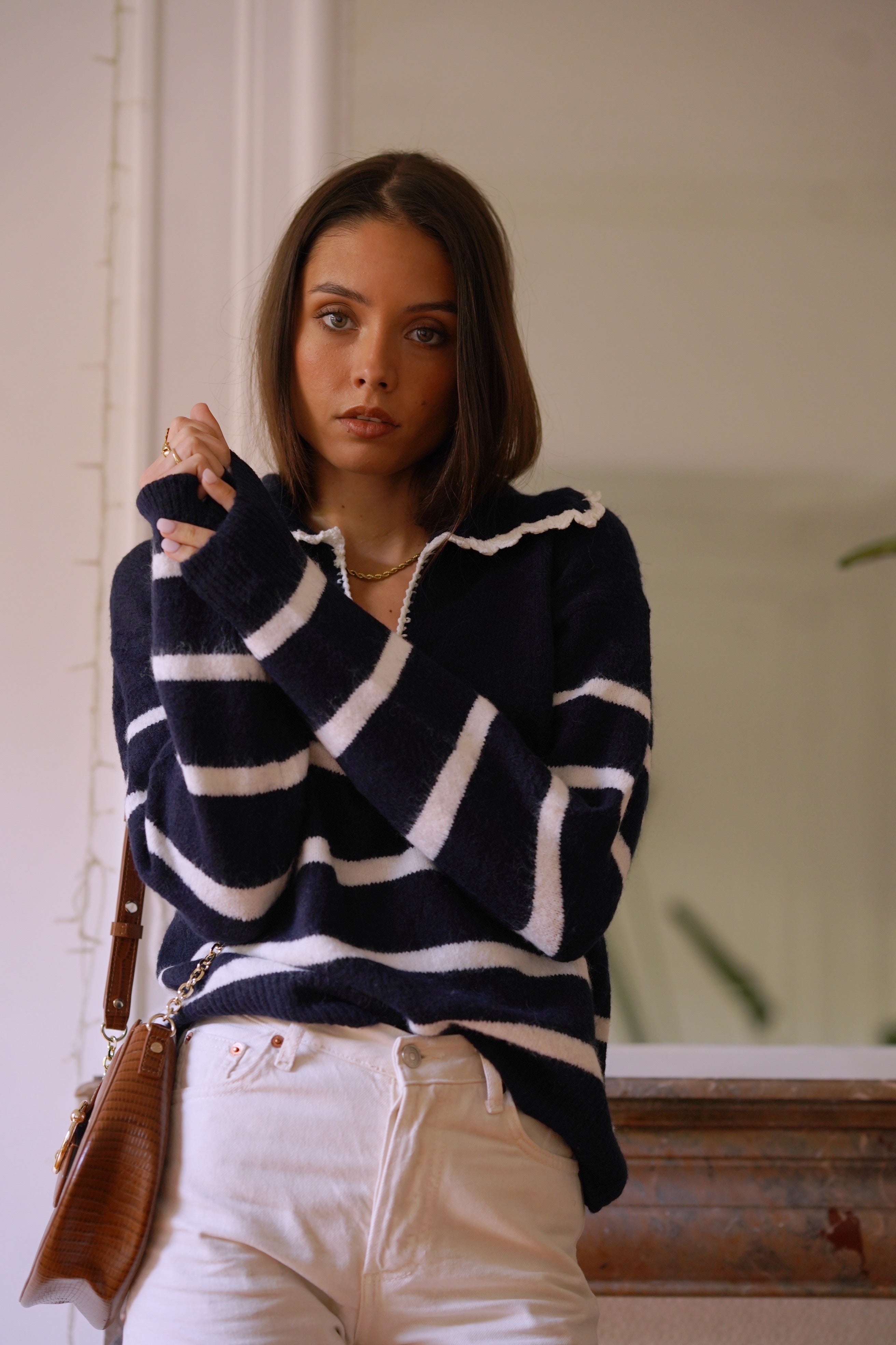 Solange Striped Sweater - Navy/White