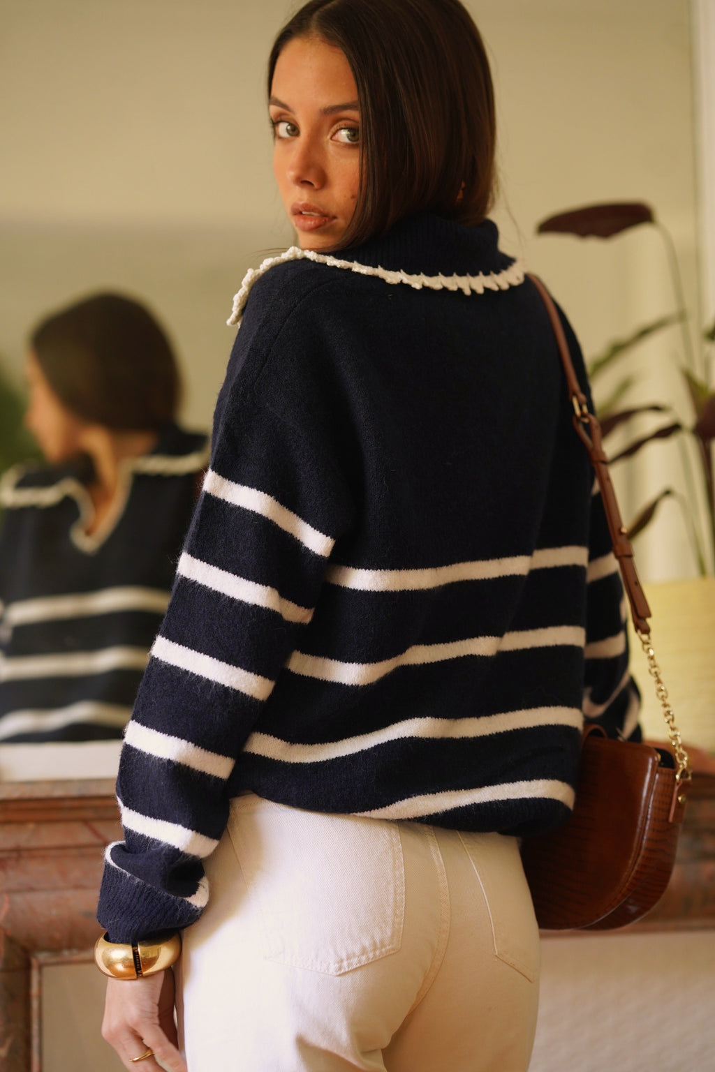 Solange Striped Sweater - Navy/White