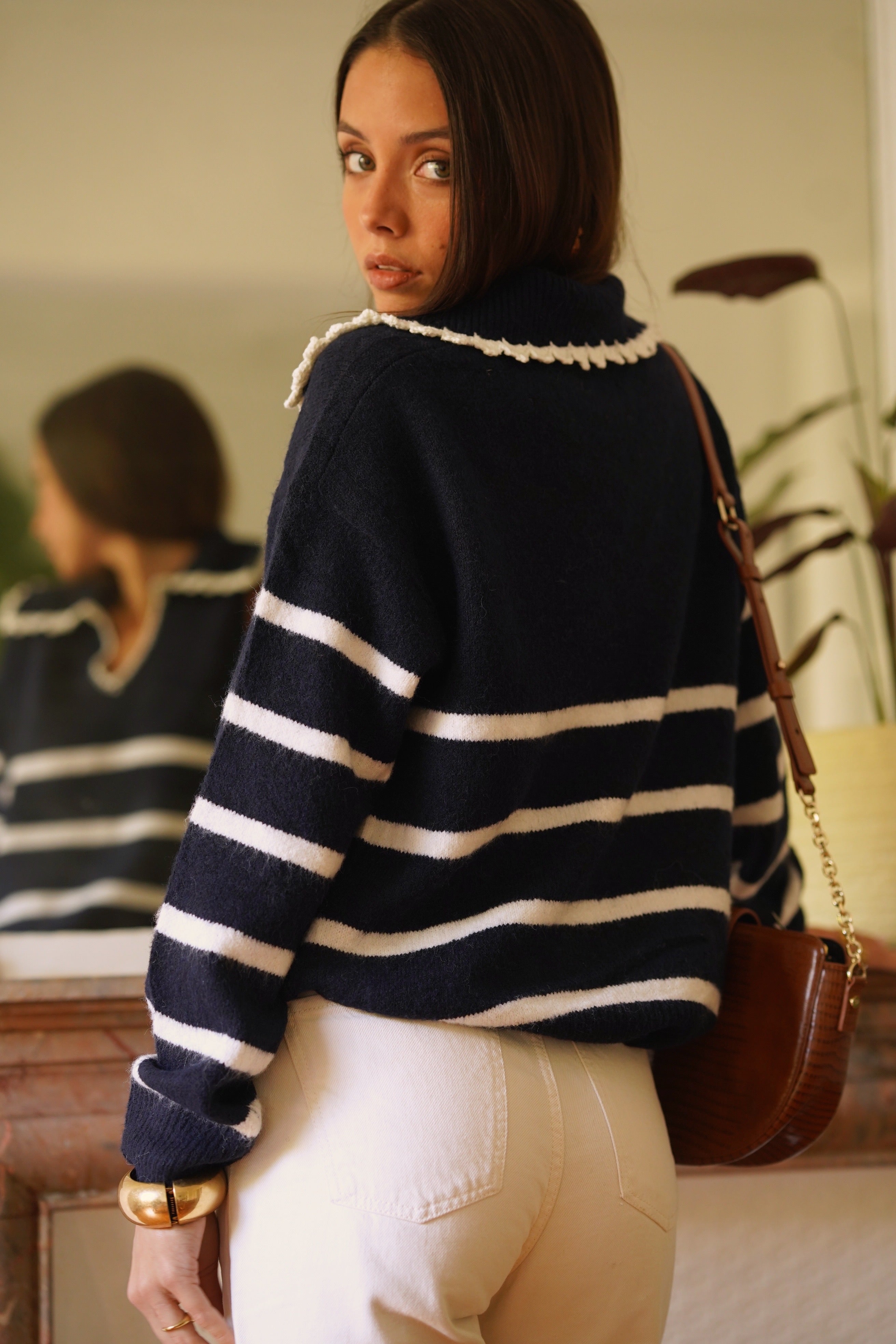 Solange Striped Sweater - Navy/White