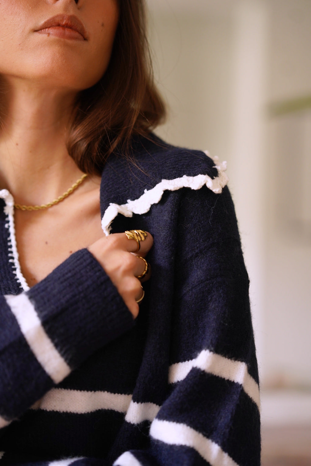 Solange Striped Sweater - Navy/White