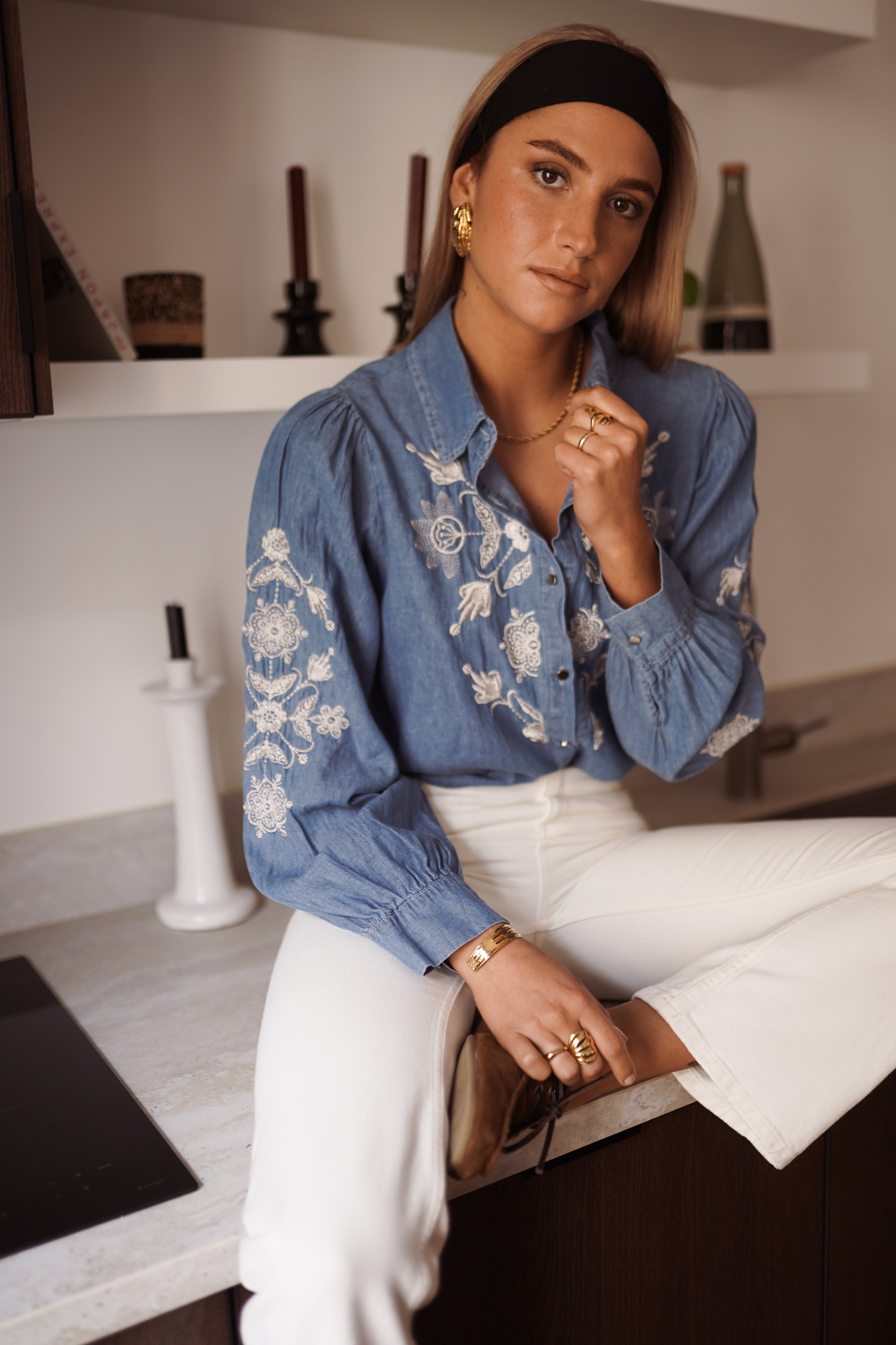 Florine Denim Blouse - Blue/White