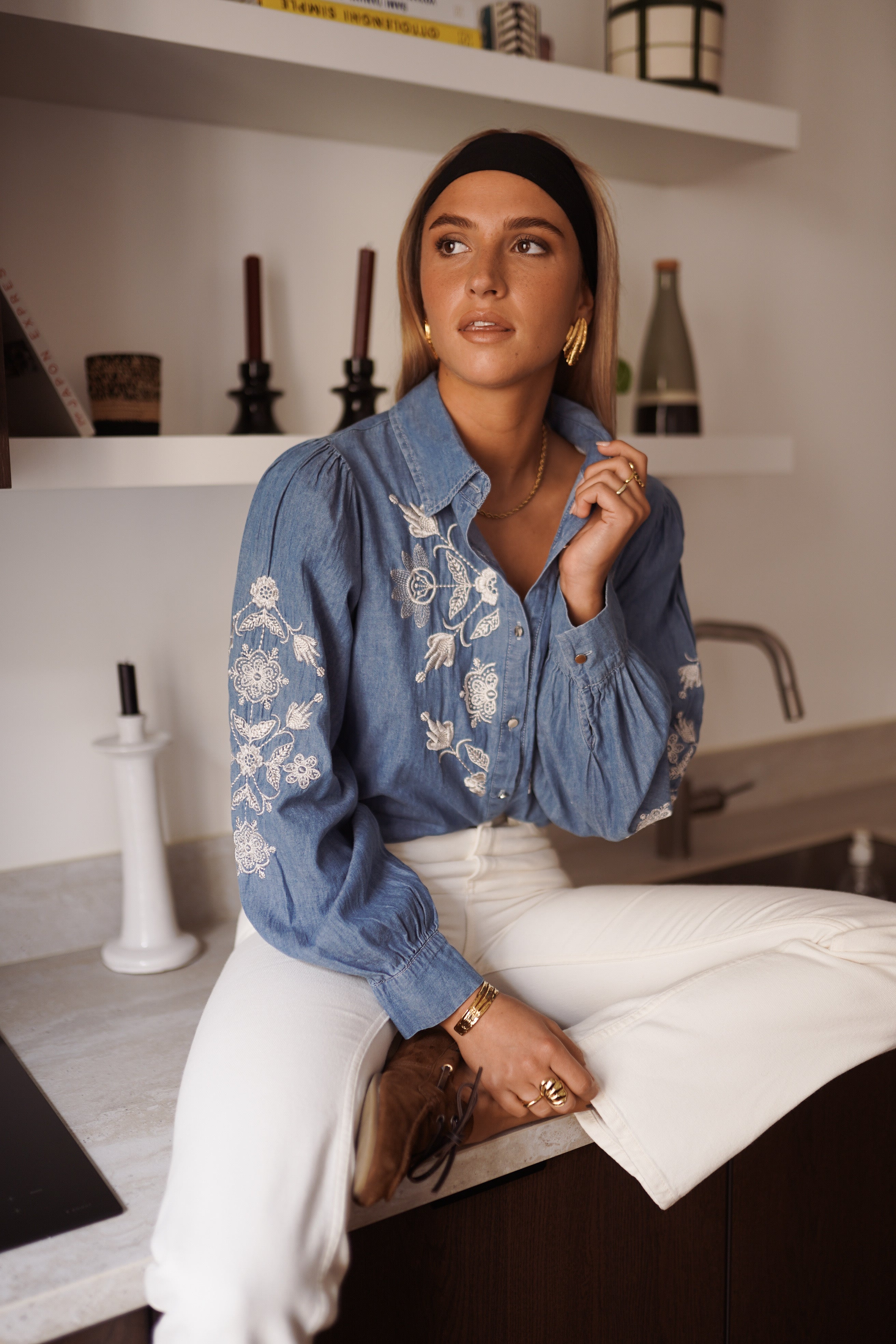 Florine Denim Blouse - Blue/White