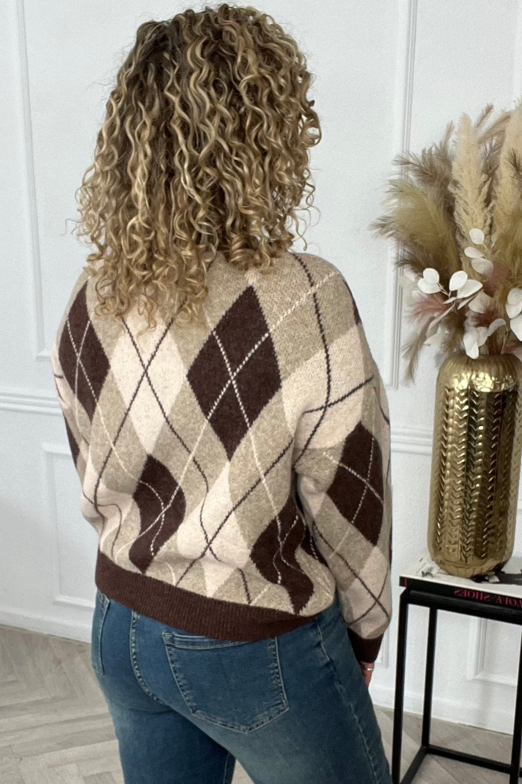 Elyse Checkered Sweater - Brown