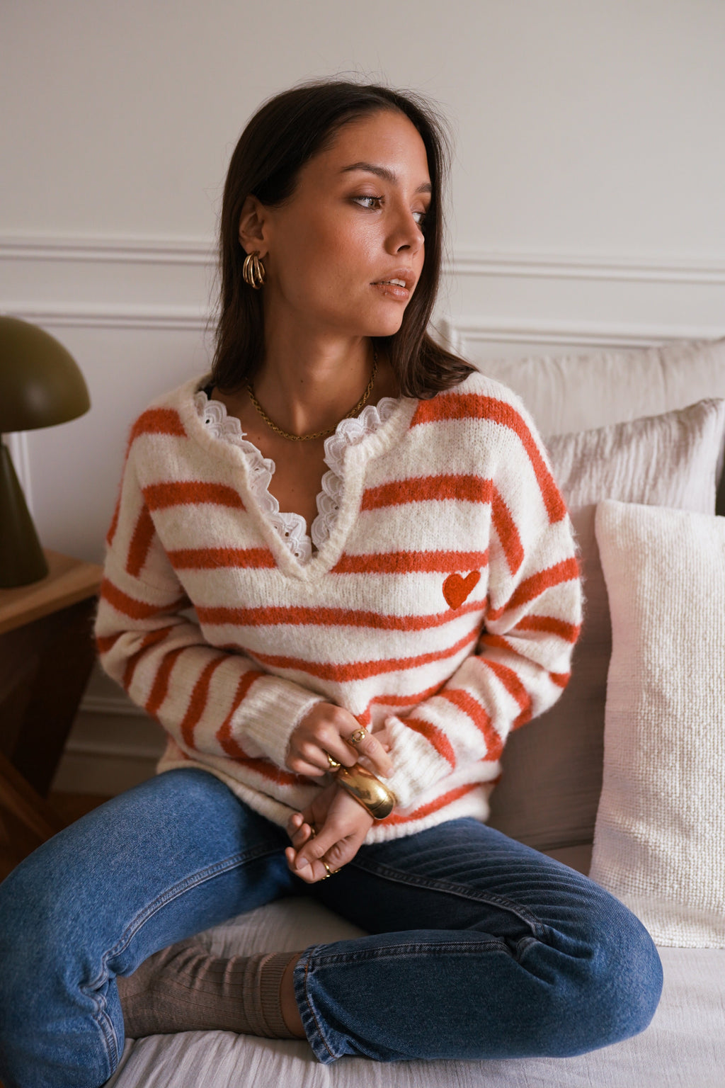 Lysiane Striped Sweater - Red/White