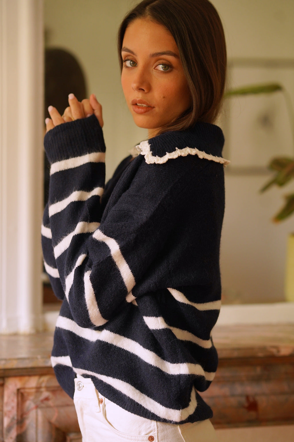 Solange Striped Sweater - Navy/White