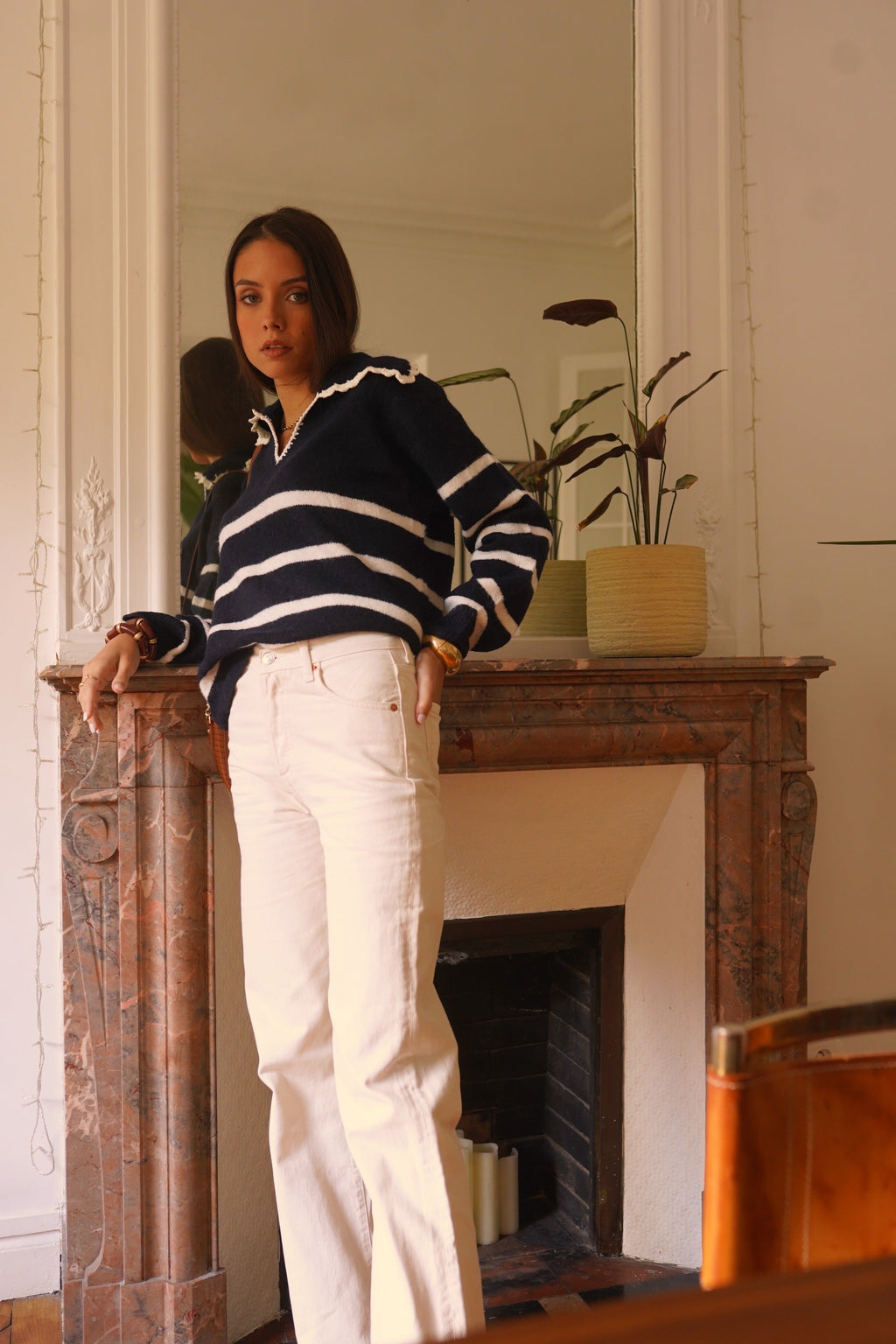 Solange Striped Sweater - Navy/White