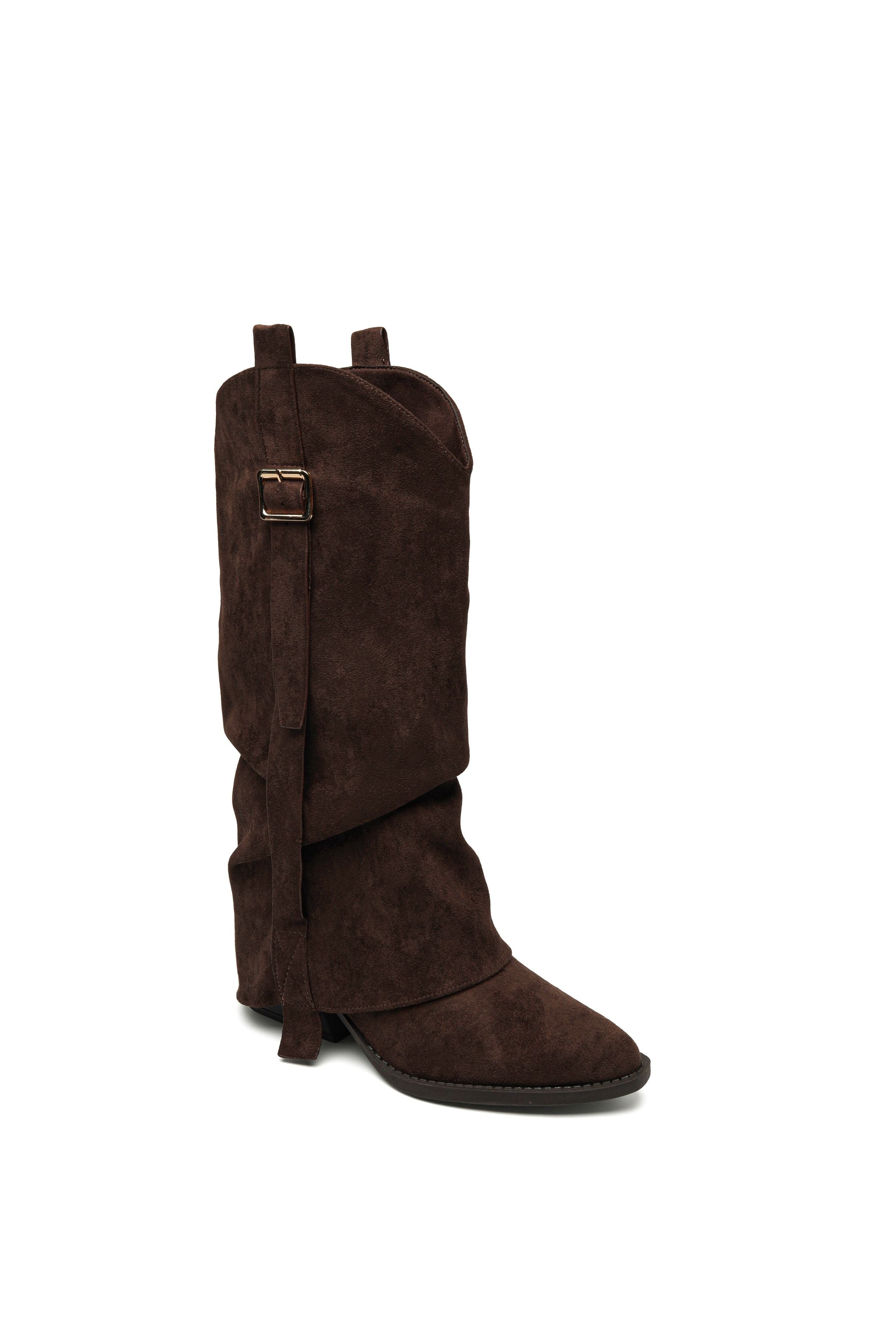 Sleeve Buckle Boots - Brown