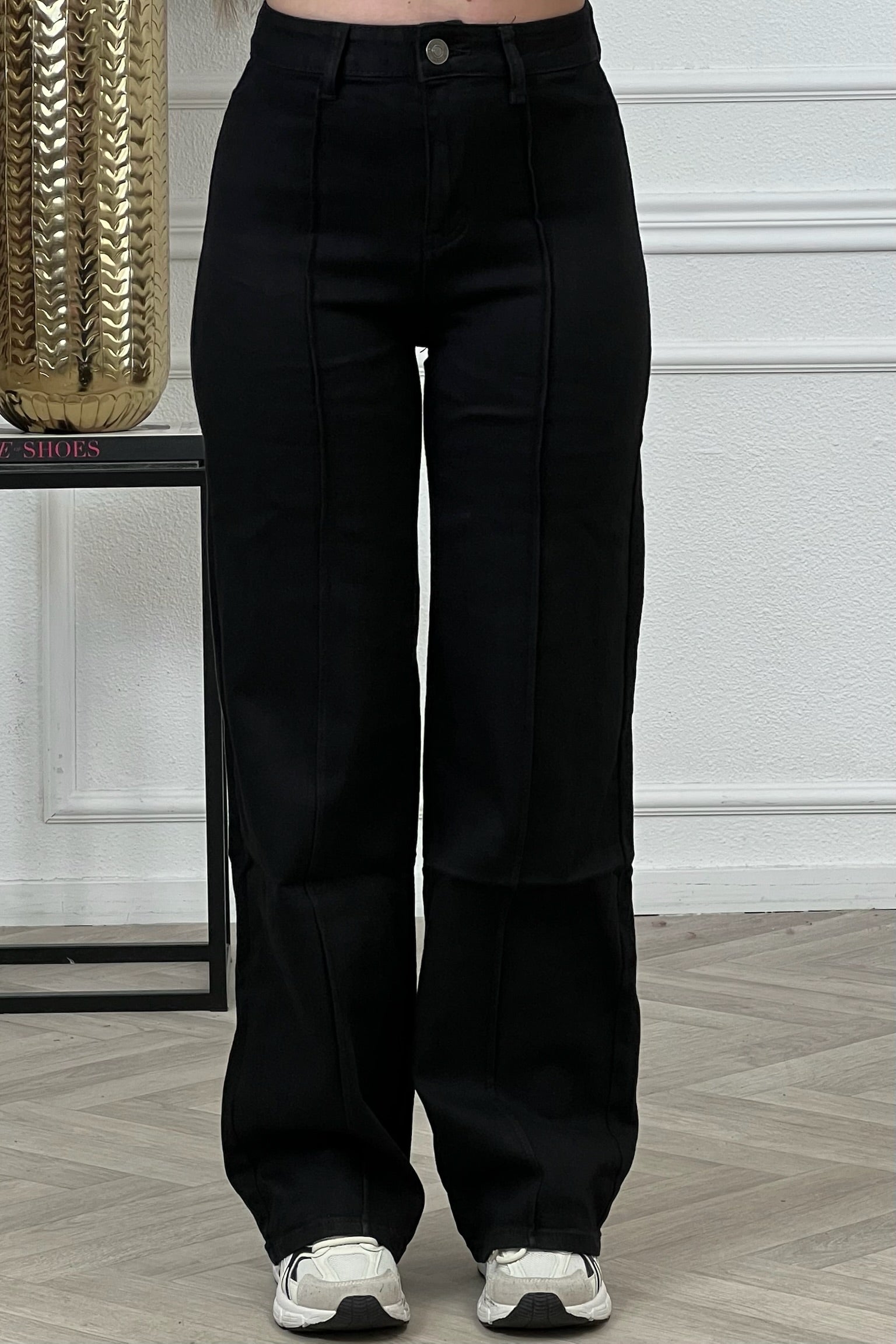 Goodies Wide Leg Striped Jeans - Black