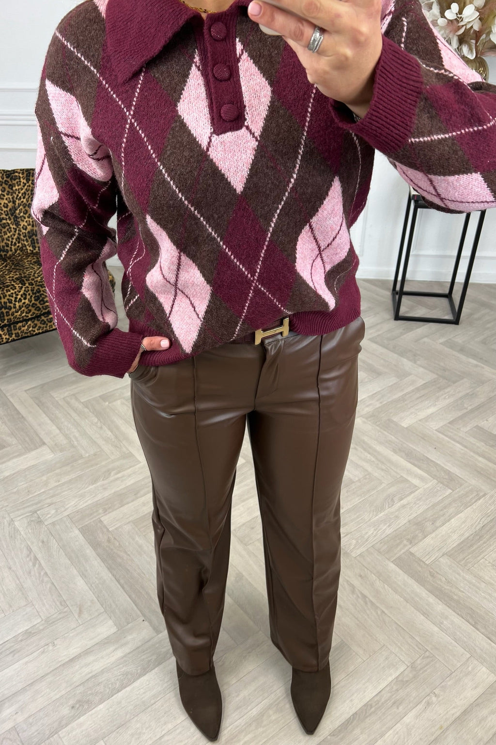 Elyse Checkered Sweater - Bordeaux