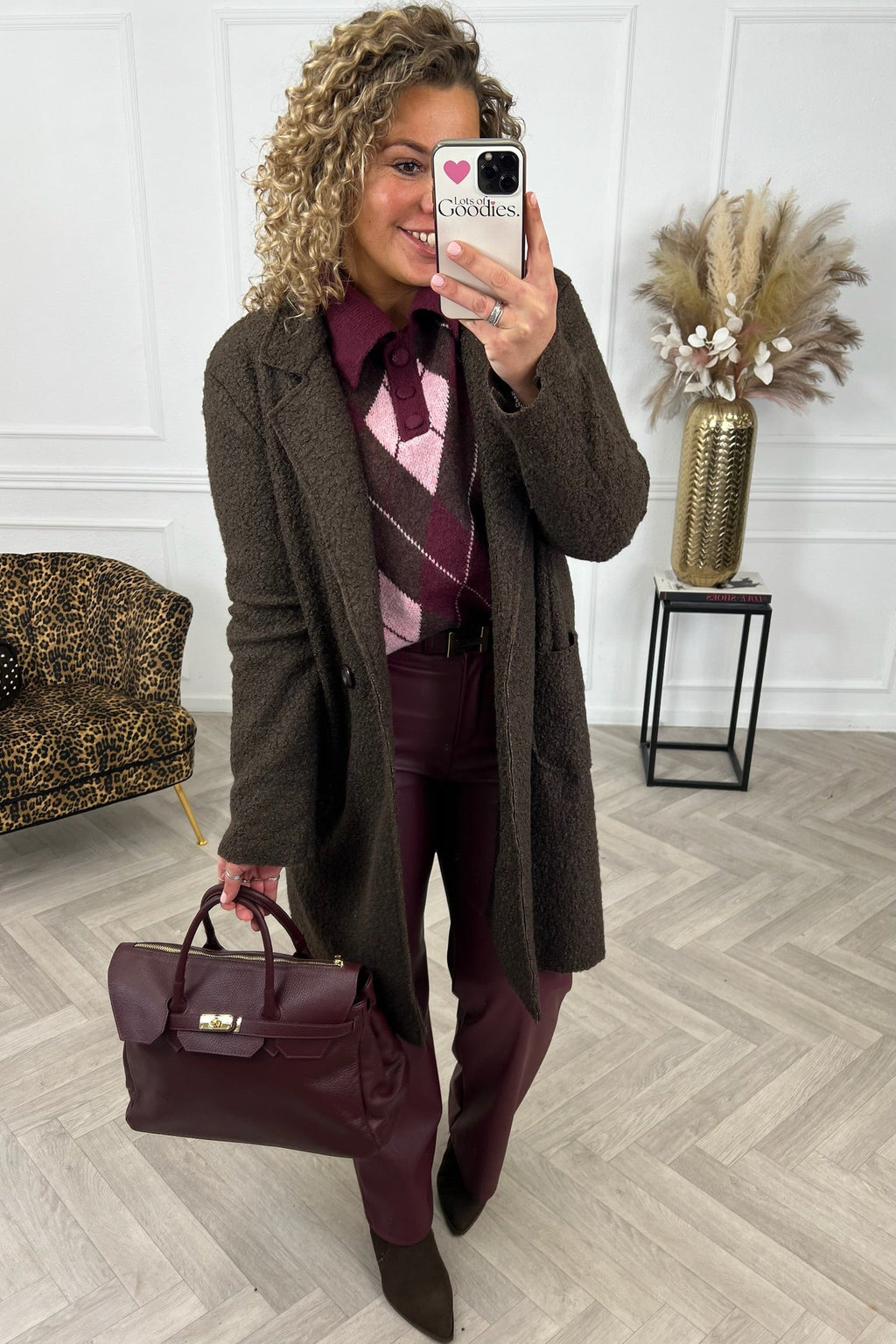 Elyse Checkered Sweater - Bordeaux