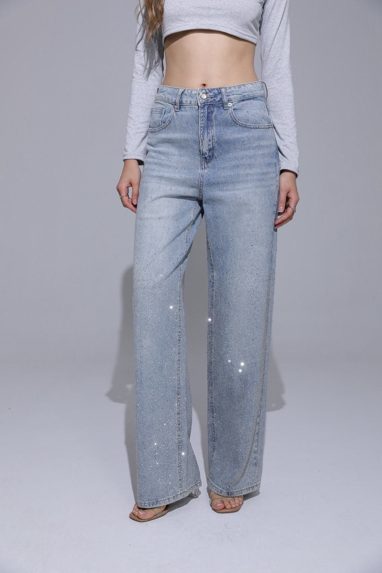 Glitter Wide Leg Jeans - Light Blue