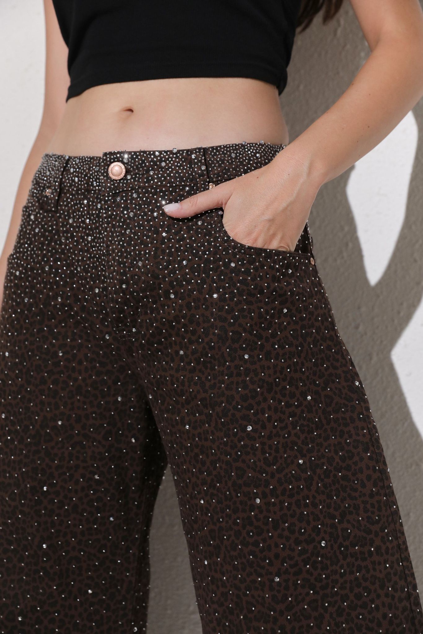 Balloon Leopard Glitter Jeans - Brown